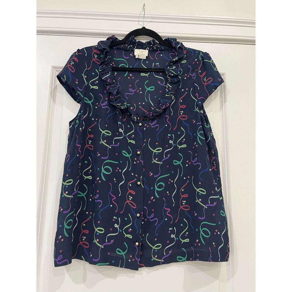 Kate Spade | Sleevless Confetti Silk Button Up XL